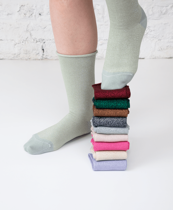 Chaussettes hautes roulottées à paillettes