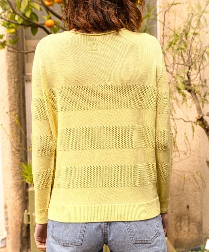Pull mérinos ajouré jaune pâle -