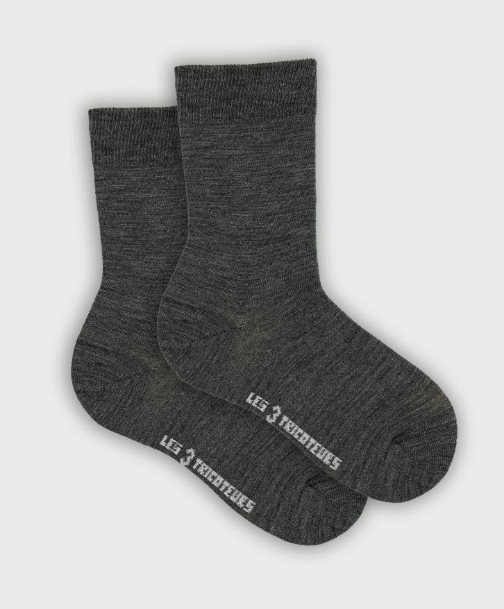 Chaussettes fines en laine mérinos française - Gris