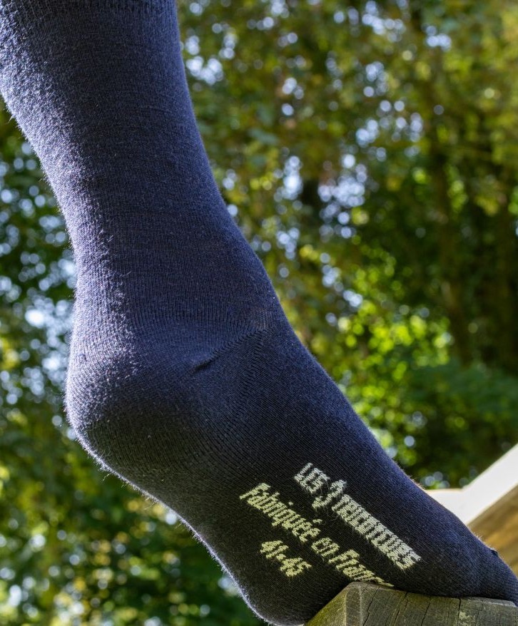 Chaussettes fines en laine mérinos française - Bleu marine -