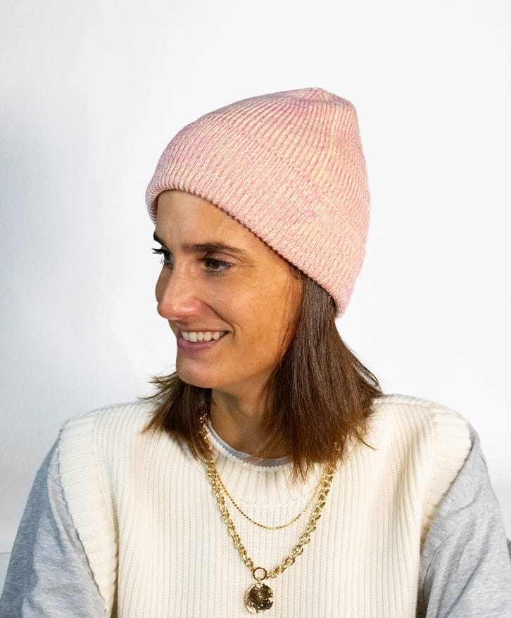Bonnet chiné rose et jaune -
