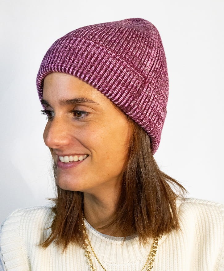 Bonnet chiné bordeaux et rose -