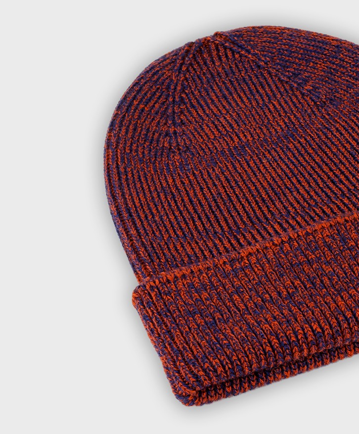 Bonnet chiné bleu et brique -