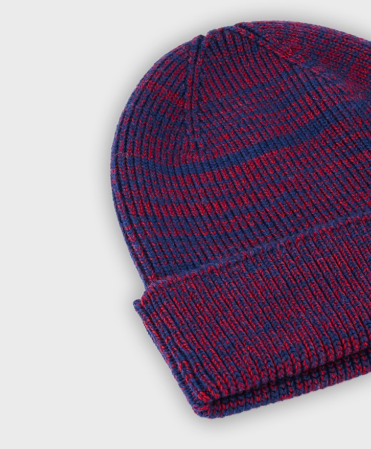 Bonnet chiné bleu et rouge vif