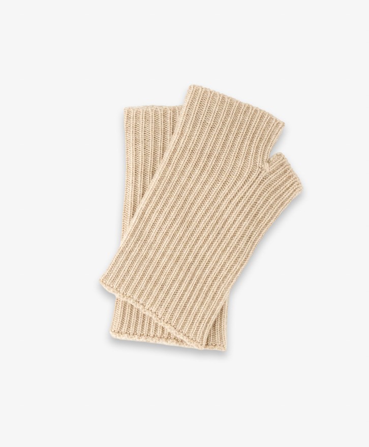 Mitaines en laine mérinos beige chiné