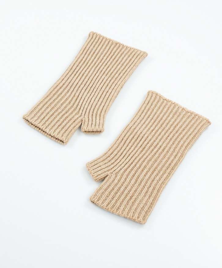 Mitaines en laine mérinos beige chiné -