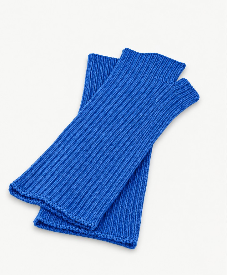 Mitaines longues en laine mérinos bleu roi