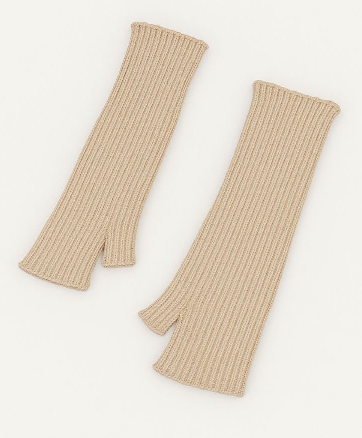 Mitaines longues en laine mérinos beige chiné -