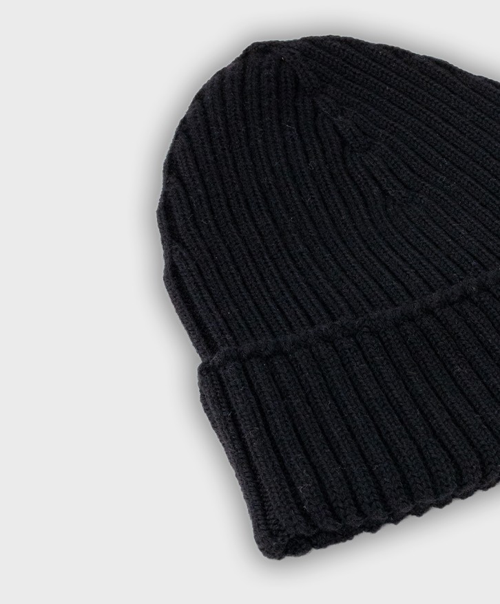 Bonnet côtes laine mérinos noir