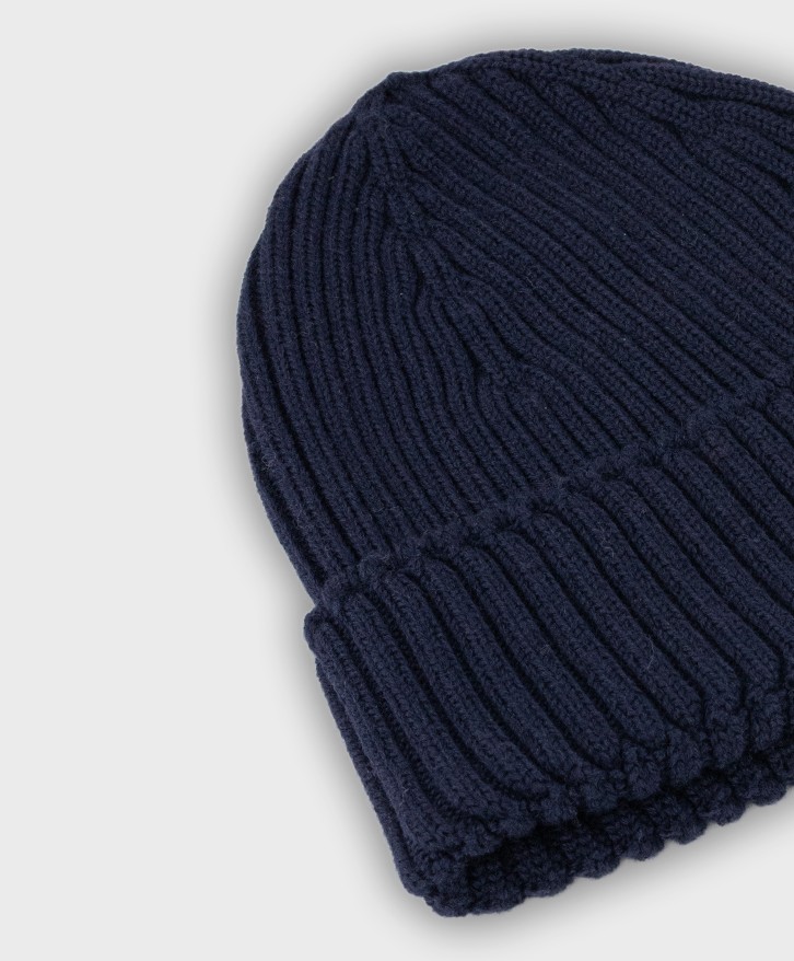 Bonnet côtes laine mérinos bleu marine