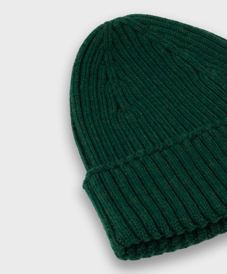 Bonnet côtes laine mérinos vert foncé
