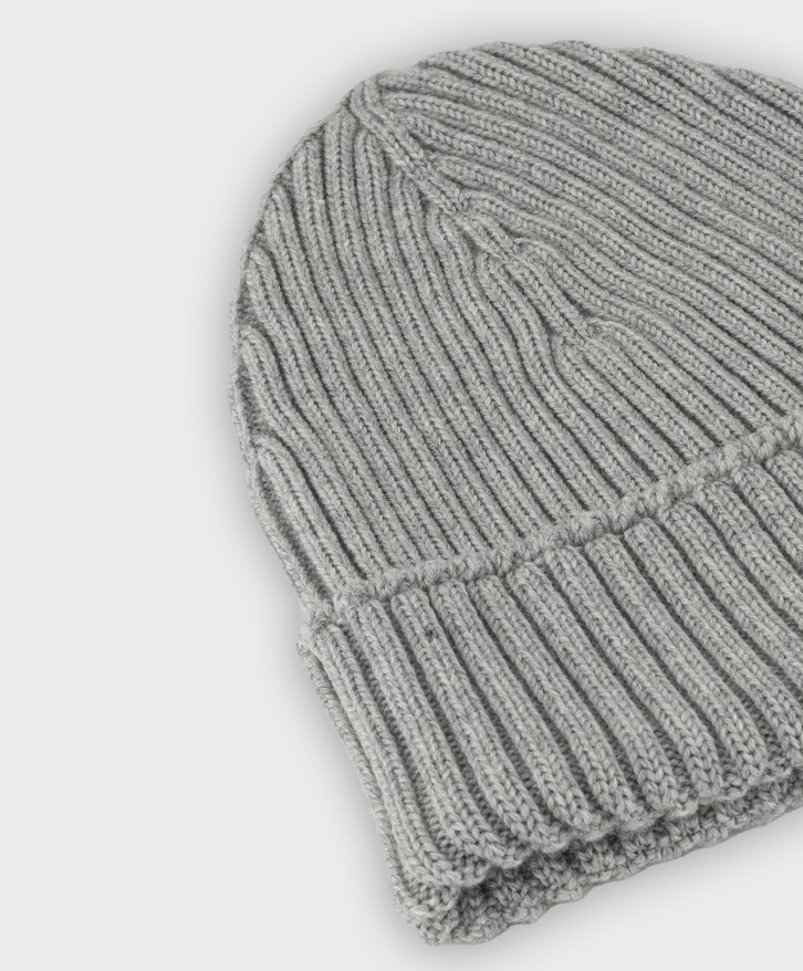 Bonnet côtes laine mérinos gris chiné