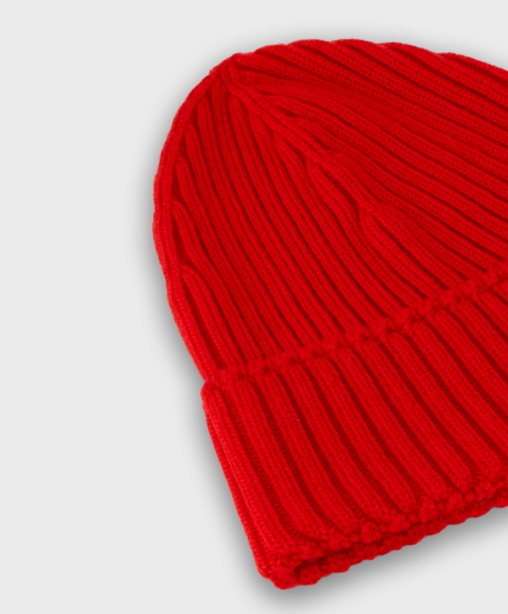 Bonnet côtes laine mérinos rouge