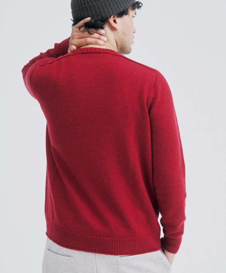 Pull col rond homme en laine mérinos - Bordeaux