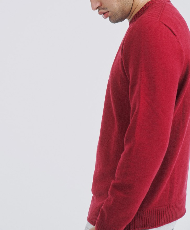 Pull col rond homme en laine mérinos - Bordeaux -