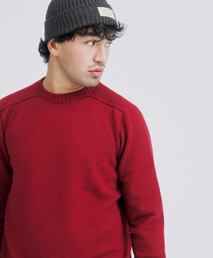 Pull col rond homme en laine mérinos - Bordeaux -