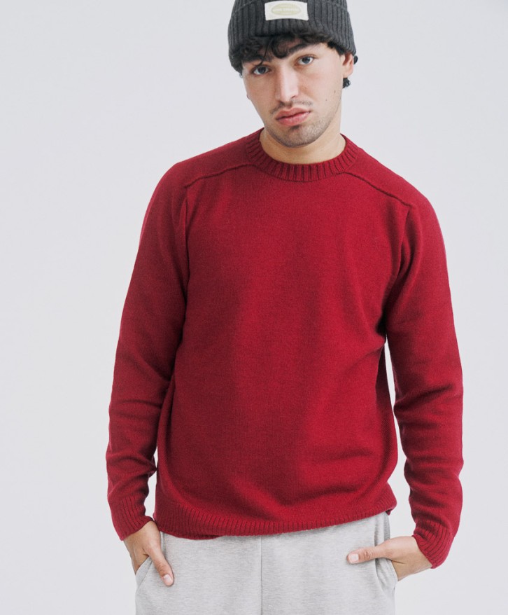 Pull col rond homme en laine mérinos - Bordeaux