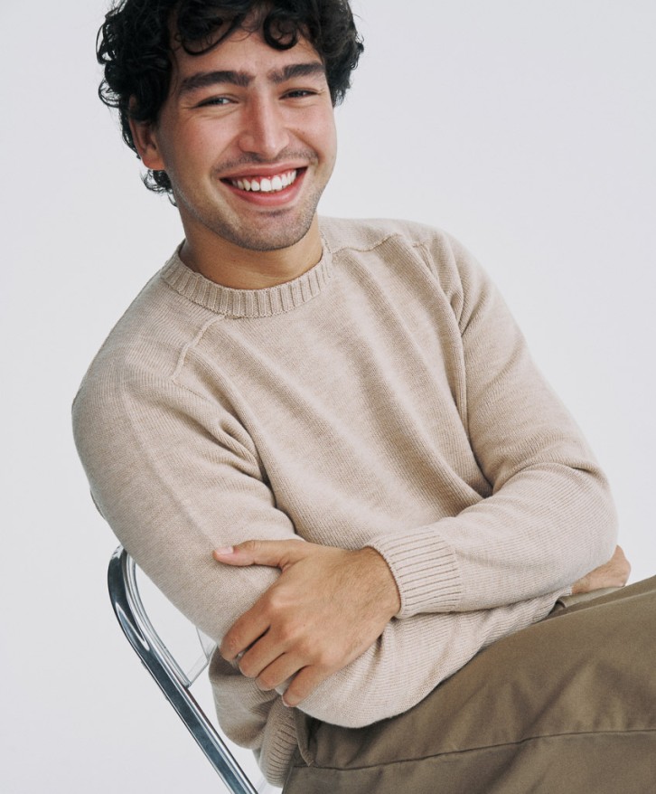 Pull col rond homme en laine mérinos - Crème