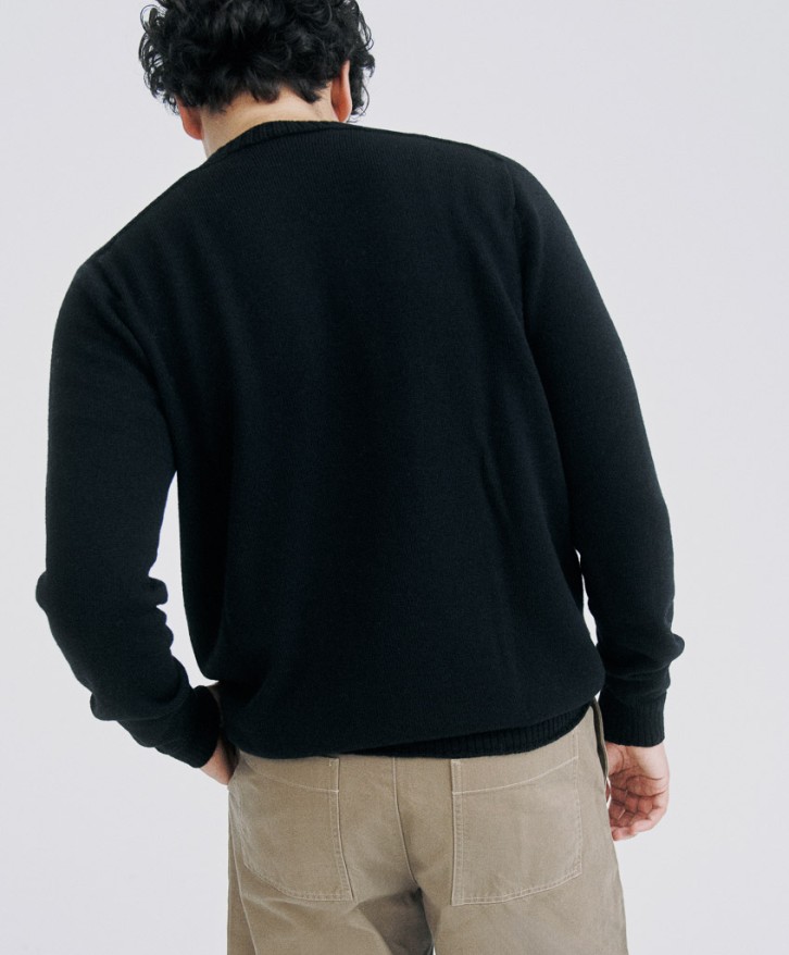 Pull col rond homme en laine mérinos - Noir -