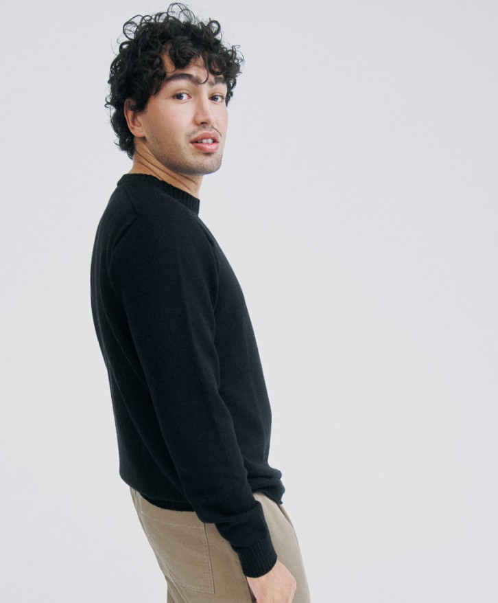 Pull col rond homme en laine mérinos - Noir -