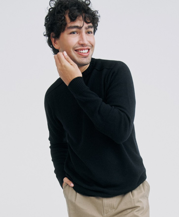 Pull col rond homme en laine mérinos - Noir -