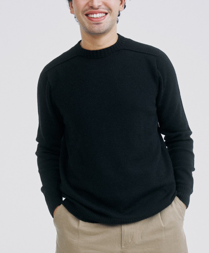 Pull col rond homme en laine mérinos - Noir -