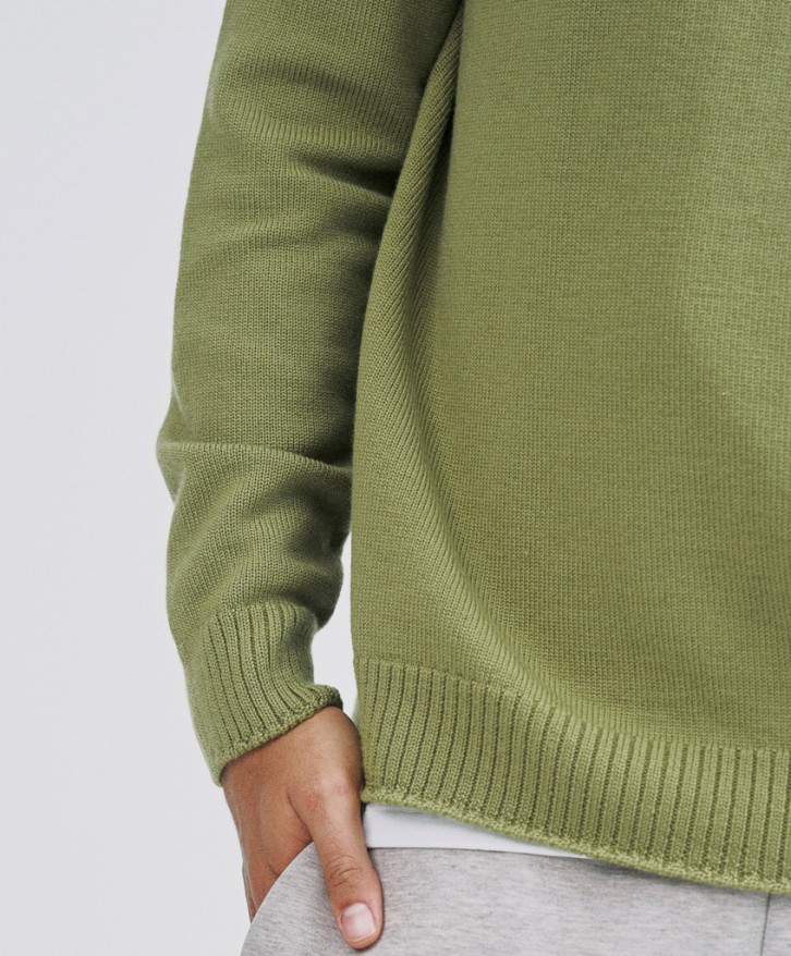 Pull col rond homme en laine mérinos - Vert olive