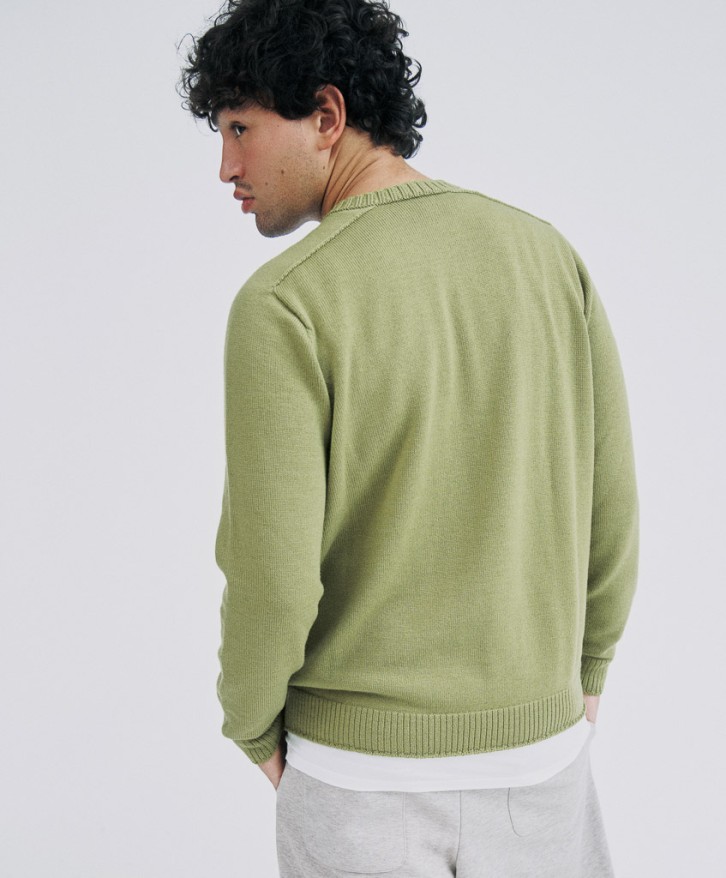 Pull col rond homme en laine mérinos - Vert olive -