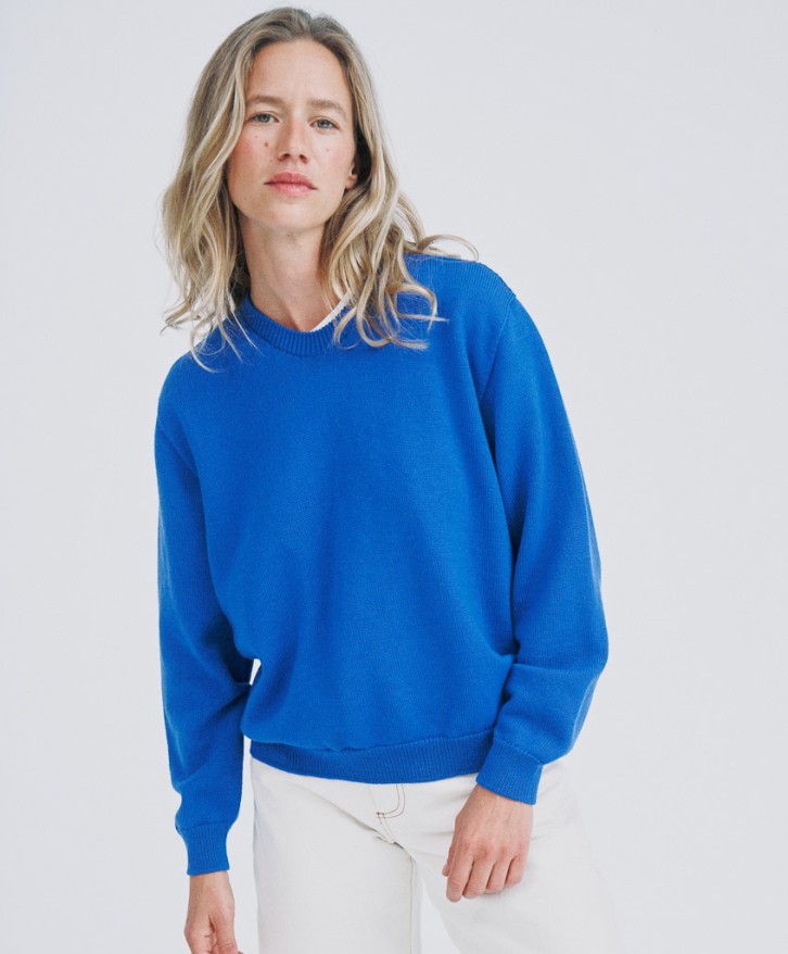 Pull col rond femme en laine mérinos - Bleu roi