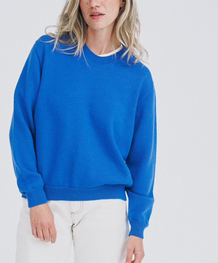 Pull col rond femme en laine mérinos - Bleu roi -