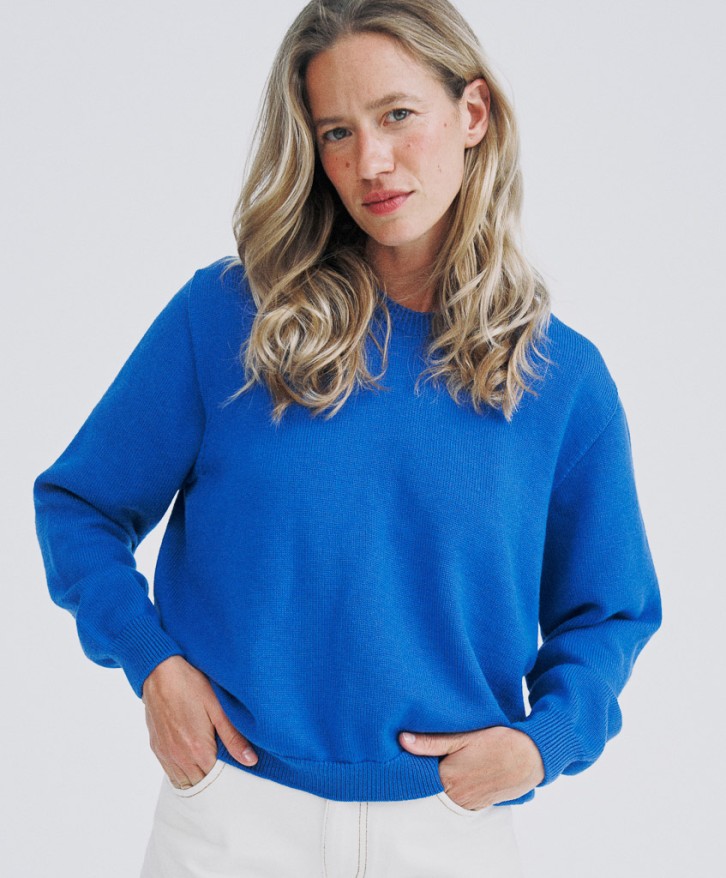 Pull col rond femme en laine mérinos - Bleu roi -