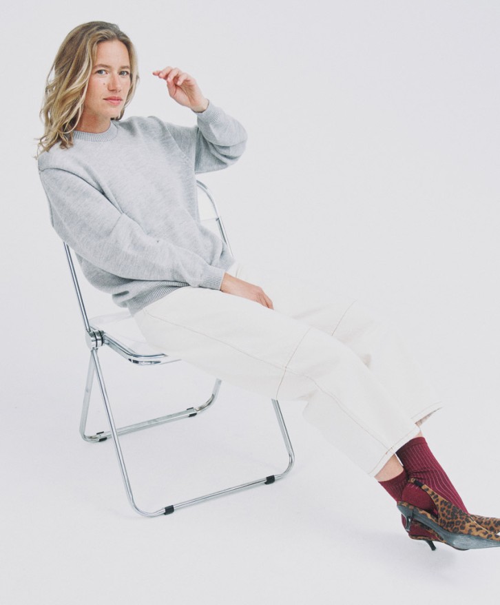 Pull col rond femme en laine mérinos - Gris chiné