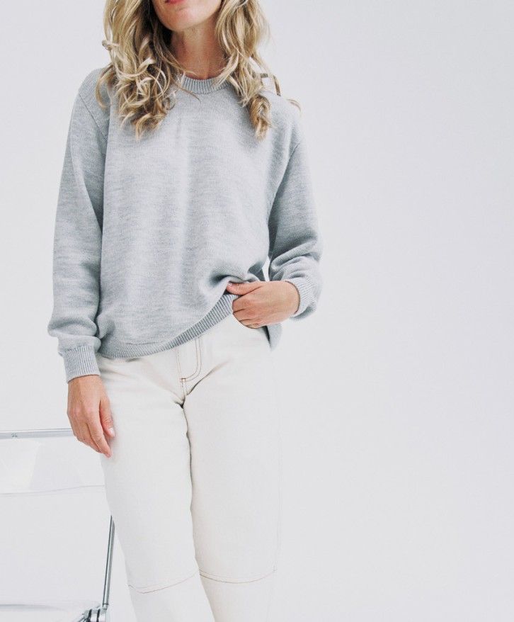 Pull col rond femme en laine mérinos - Gris chiné