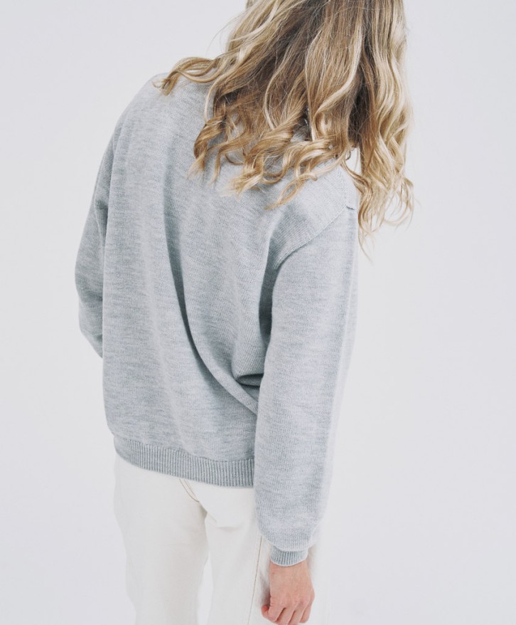 Pull col rond femme en laine mérinos - Gris chiné -