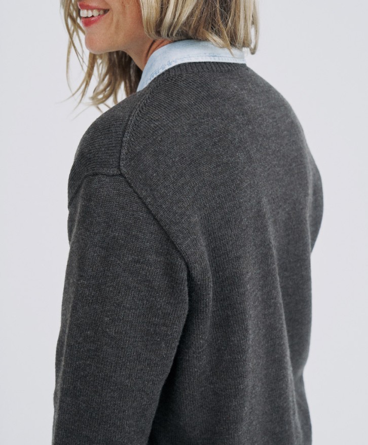 Pull col rond femme en laine mérinos - Marron