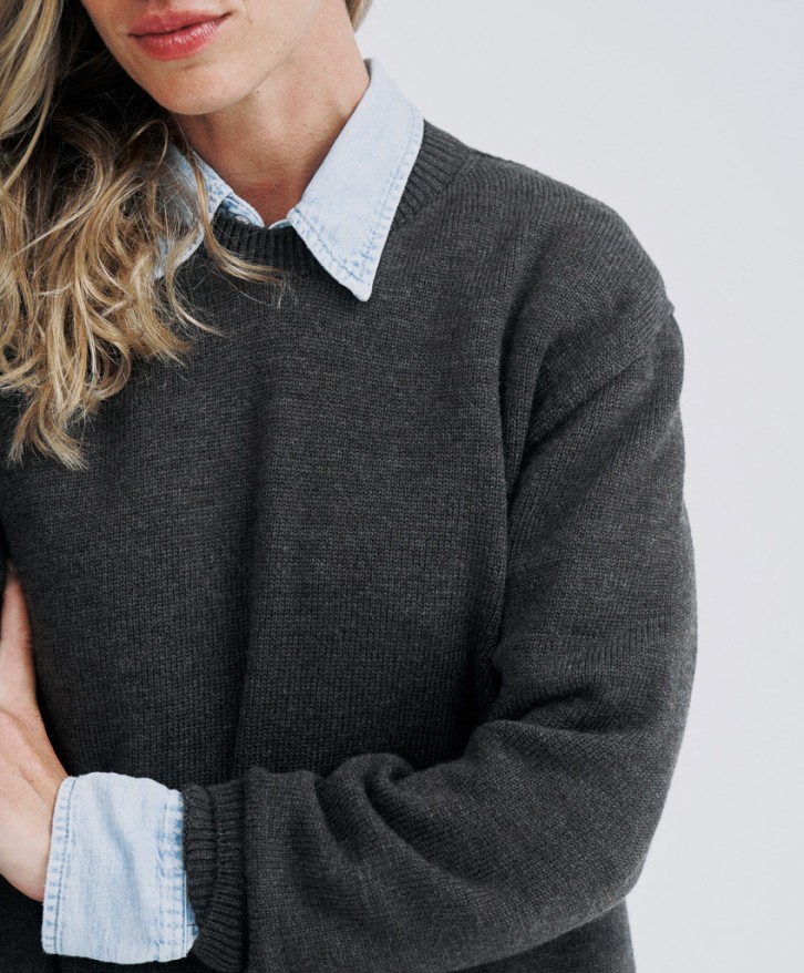 Pull col rond femme en laine mérinos - Marron
