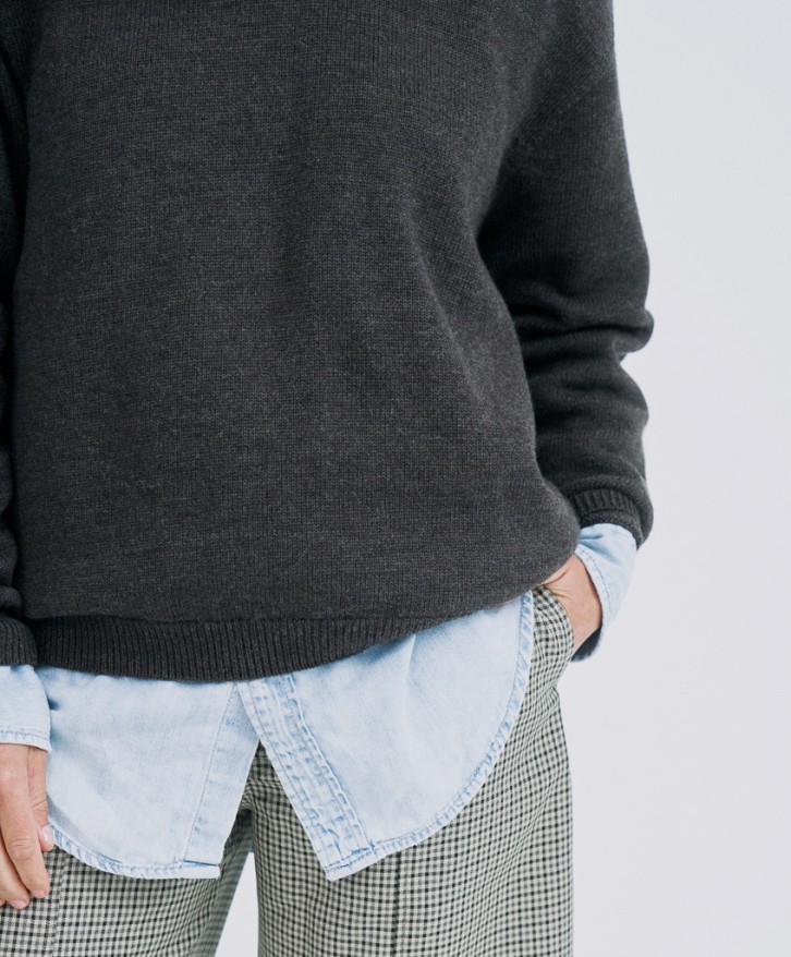 Pull col rond femme en laine mérinos - Marron