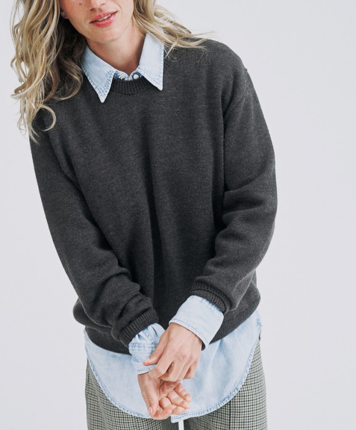Pull col rond femme en laine mérinos - Marron -