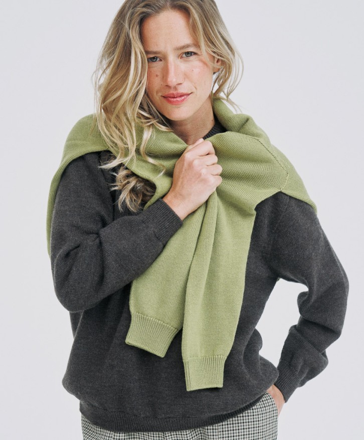 Pull col rond femme en laine mérinos - Marron