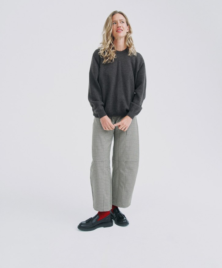 Pull col rond femme en laine mérinos - Marron -