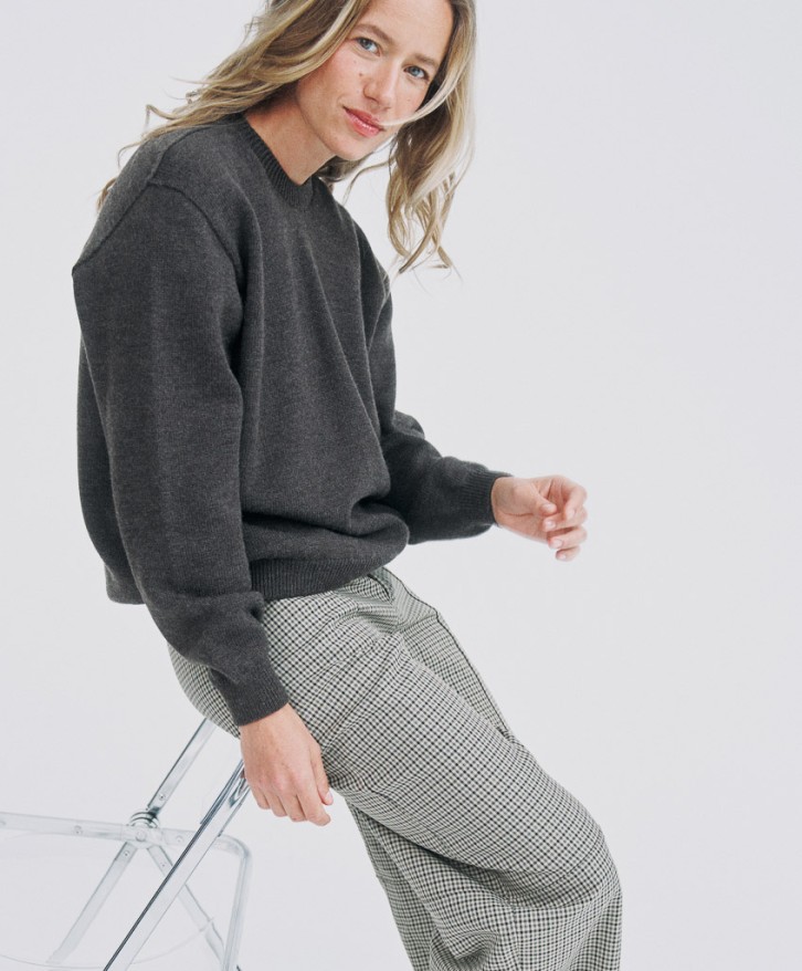 Pull col rond femme en laine mérinos - Marron -