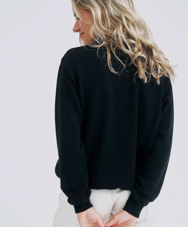 Pull col rond femme en laine mérinos - Noir