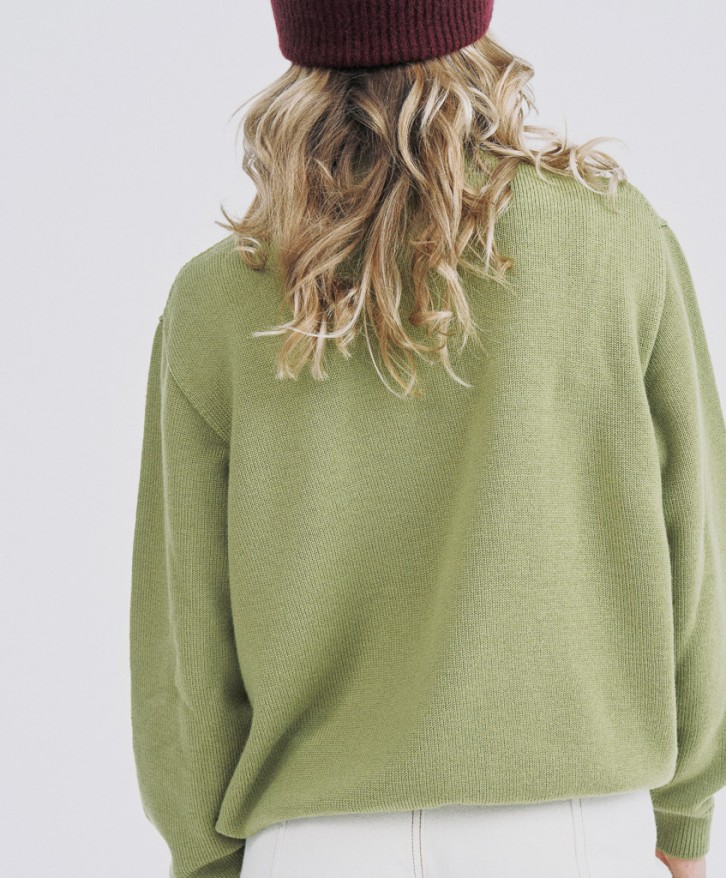 Pull col rond femme en laine mérinos - Vert olive -