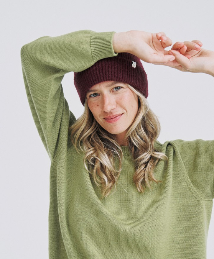 Pull col rond femme en laine mérinos - Vert olive -