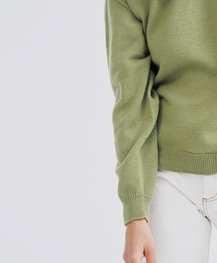 Pull col rond femme en laine mérinos - Vert olive -