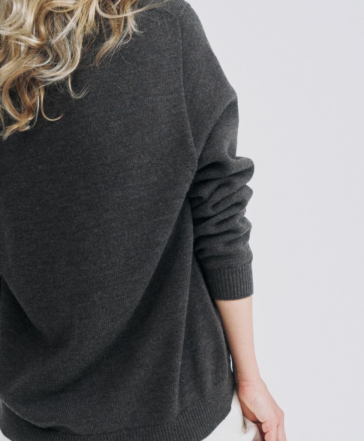 Pull col V femme en laine mérinos - Marron
