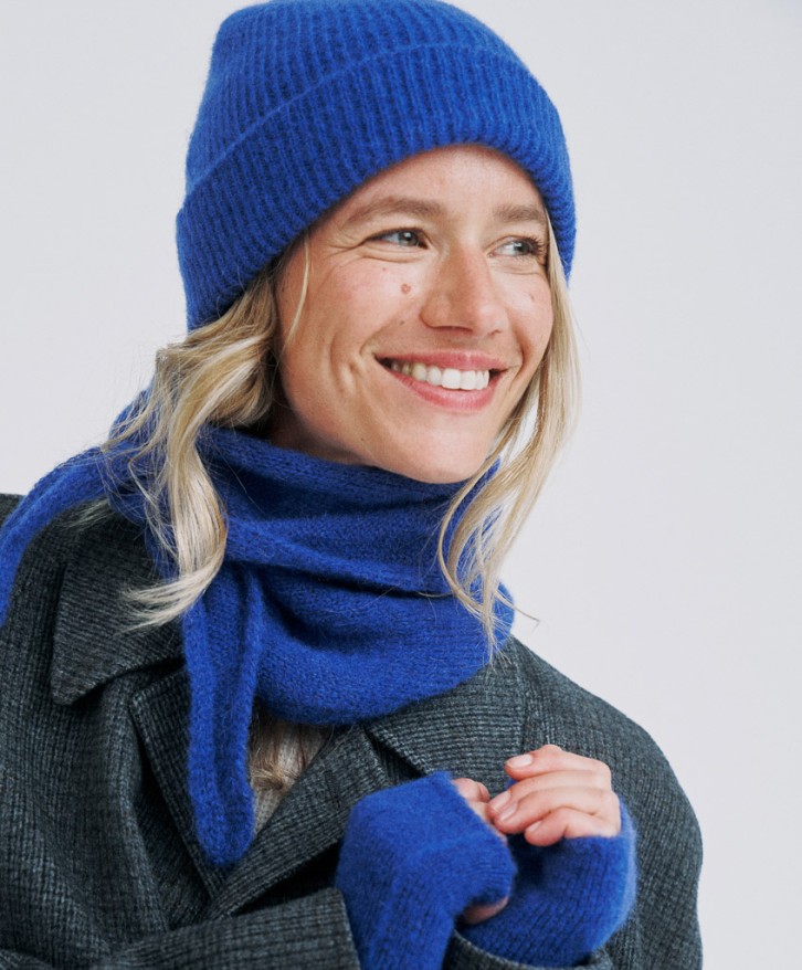 Bonnet en alpaga mélangé - Bleu