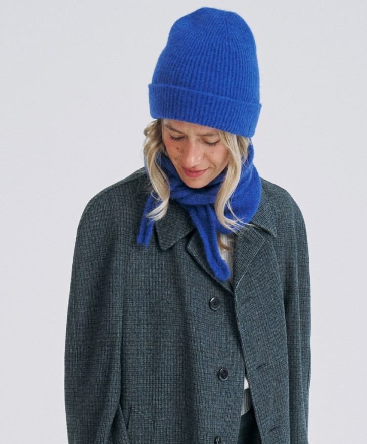 Bonnet en alpaga mélangé - Bleu -