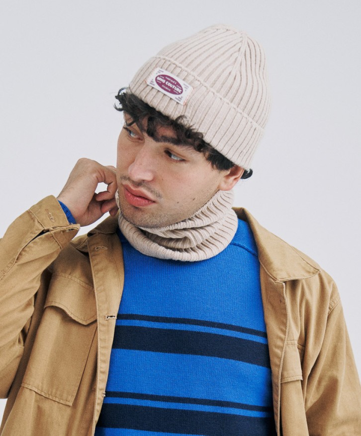 Bonnet côtes laine mérinos beige