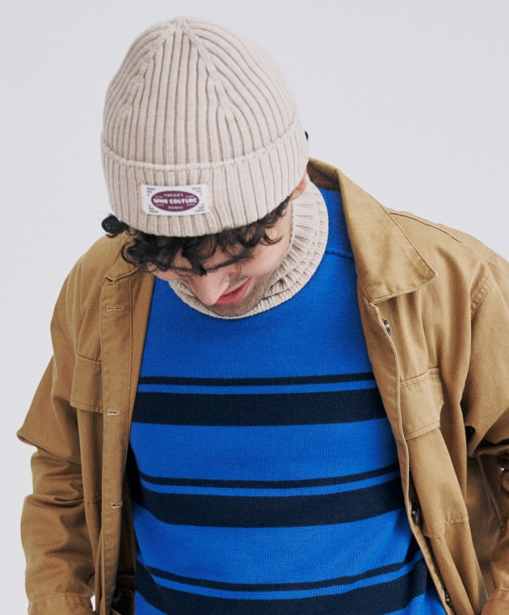 Bonnet côtes laine mérinos beige